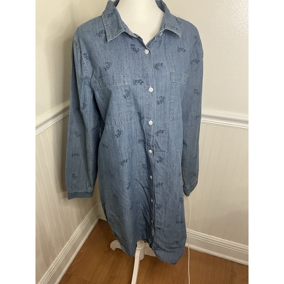 Disney Denim Button Up Shirt Tunic Dress Mickey‎ Mouse Women Size L - Picture 1 of 8